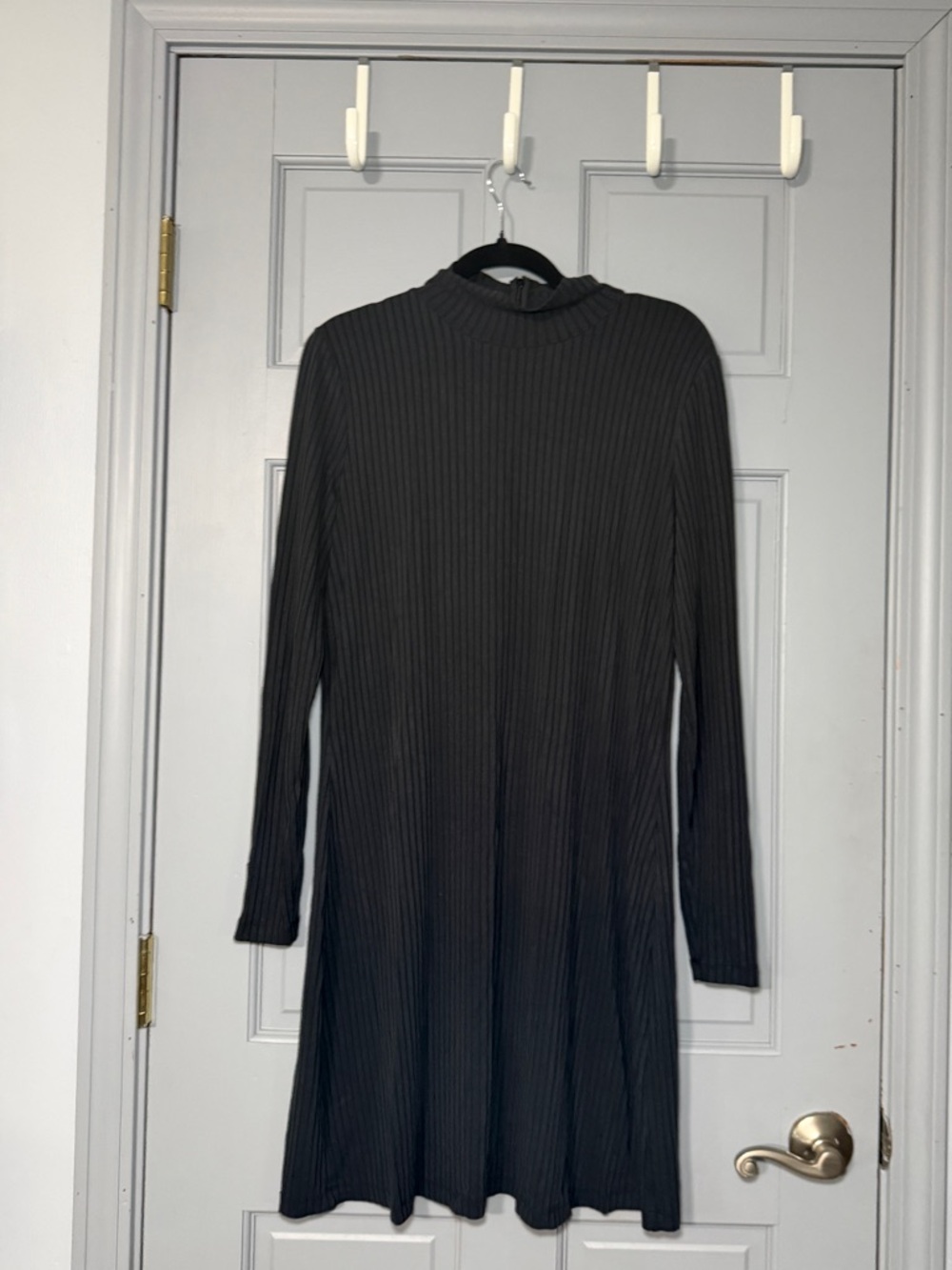 BRASS Ribbed Knit Dress Mock Neck Long Sleeve Minimal L